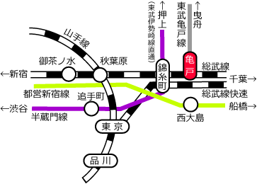 亀有駅までのアクセス路線図